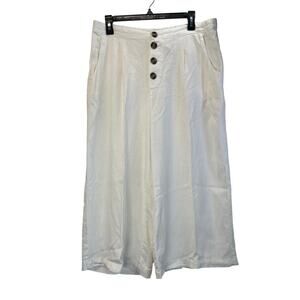 a.n.a ANewApproach Womens White L WideLeg Linen BlendPockets Button Crop Pants